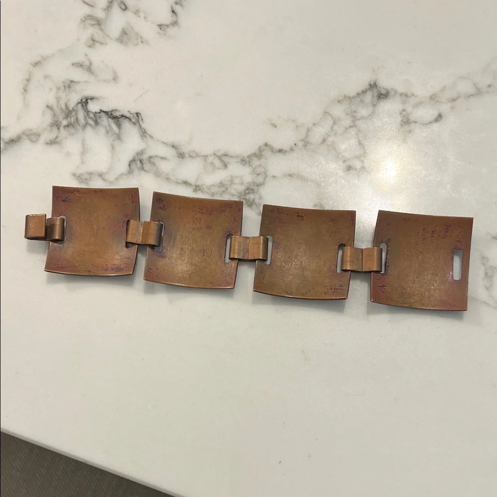 Vintage copper enamel panels squares hand made Blue and Black Artistic Bracelet - Picture 4 of 6